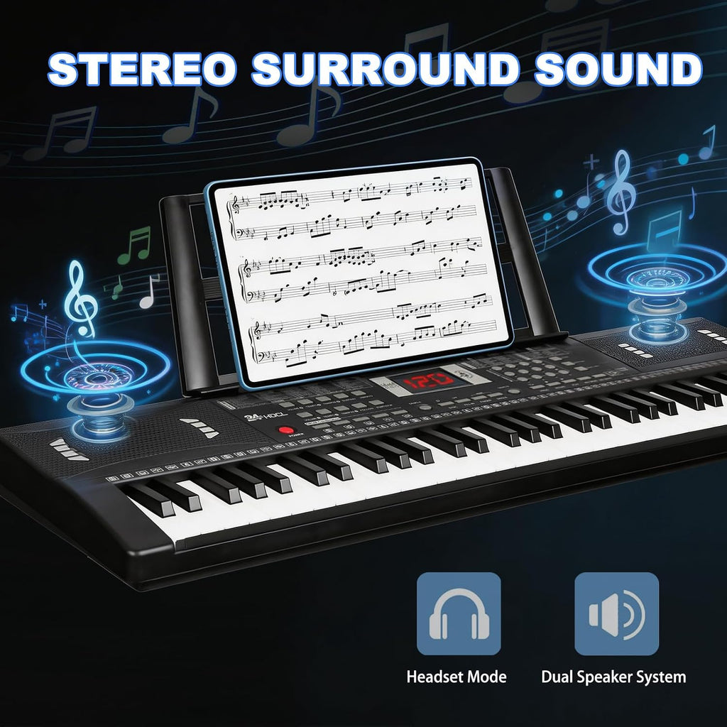 Piano de teclado para niños, piano electrónico de 61 teclas (negro)