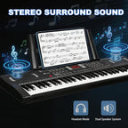 Piano de teclado para niños, piano electrónico de 61 teclas (negro)