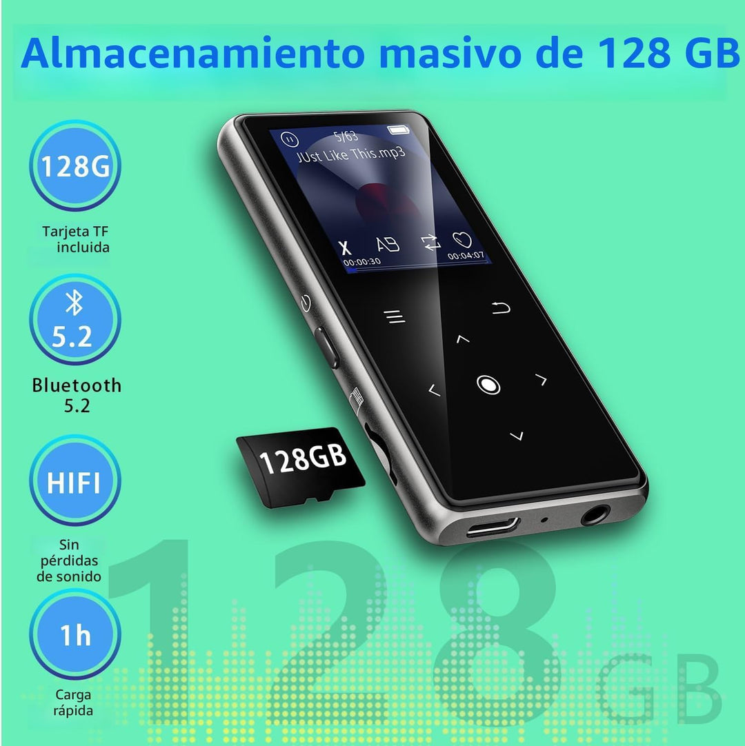 Reproductor MP3 de 128GB con Bluetooth 5.2, Reproductor de Música A...
