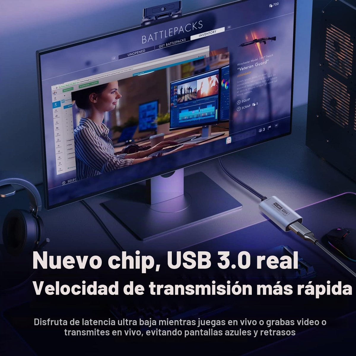Tarjeta de captura de video, dispositivo de captura HDMI a USB-C USB3.0, 2K@30FPS