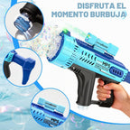 Pistola de burbujas, máquina de burbujas de 57 agujeros, juguetes para niños y niñas con luz colorida, verano al aire libre, fiesta de cumpleaños, regalos de Halloween, color azul