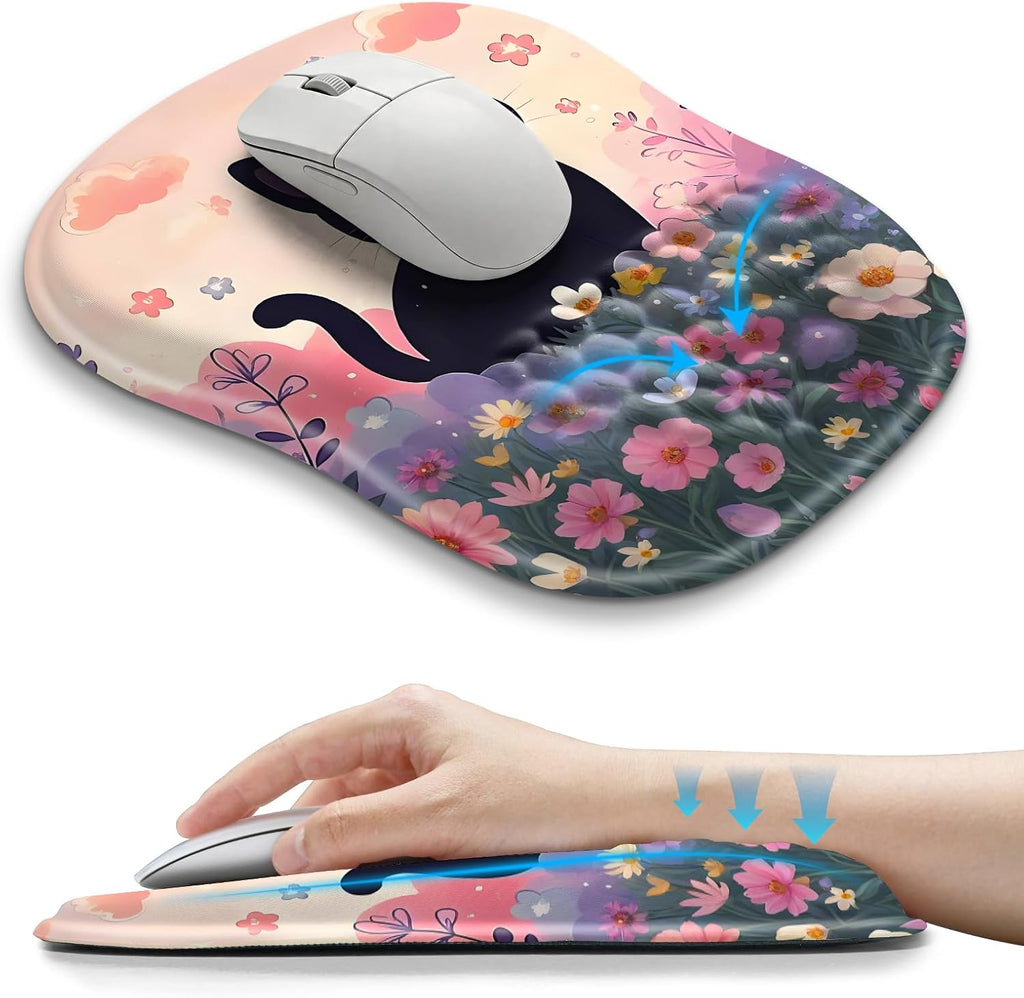 Hokafenle Alfombrilla de Ratón Ergonómica que Abraza la Muñeca con Soporte para Muñeca, Reposamuñecas en Forma de U para Alivio del Dolor del Túnel Carpiano con Espuma Viscoelástica Acolchonada con