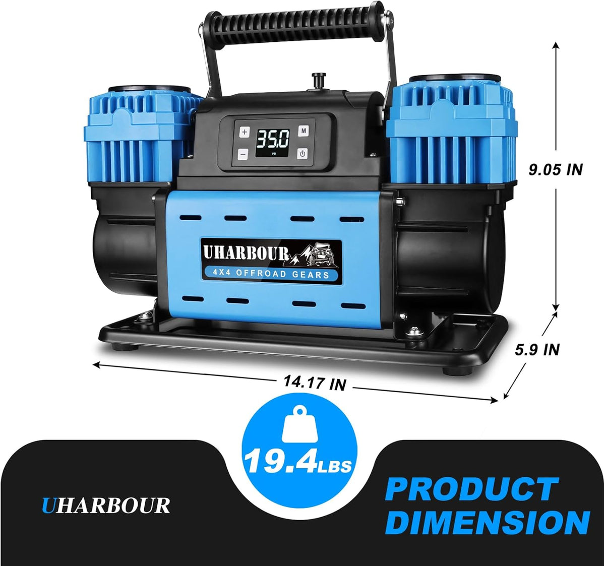 Uharbour Compresor de aire todoterreno de 12 V, compresor dual de p...
