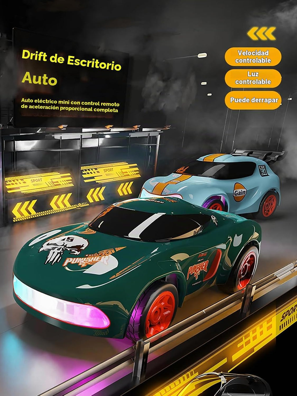 ANTSIR Auto RC 1/64 Drift, 7 luces LED coloridas 4WD RTR Regalo deportivo de carreras