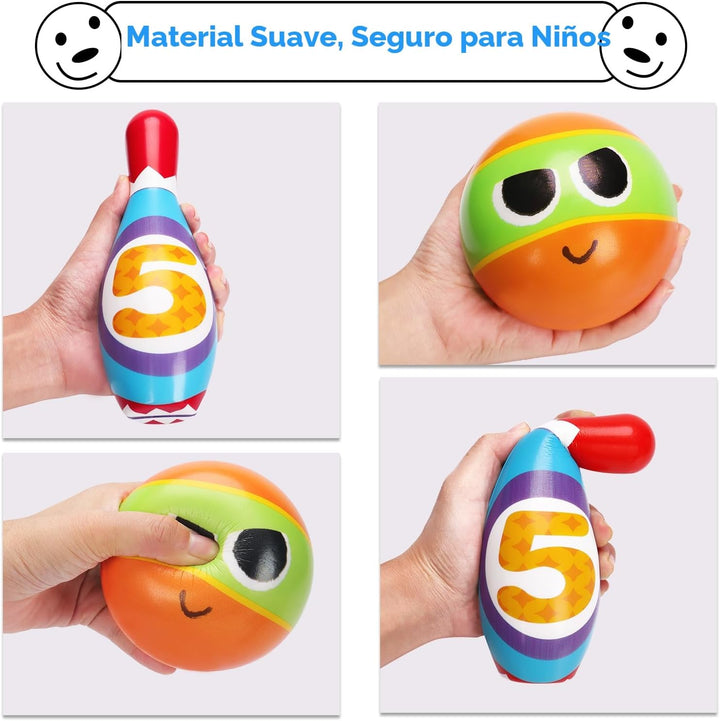 Juego de bolos para niños AugToy 2-5 años, juego de bolos de interi...