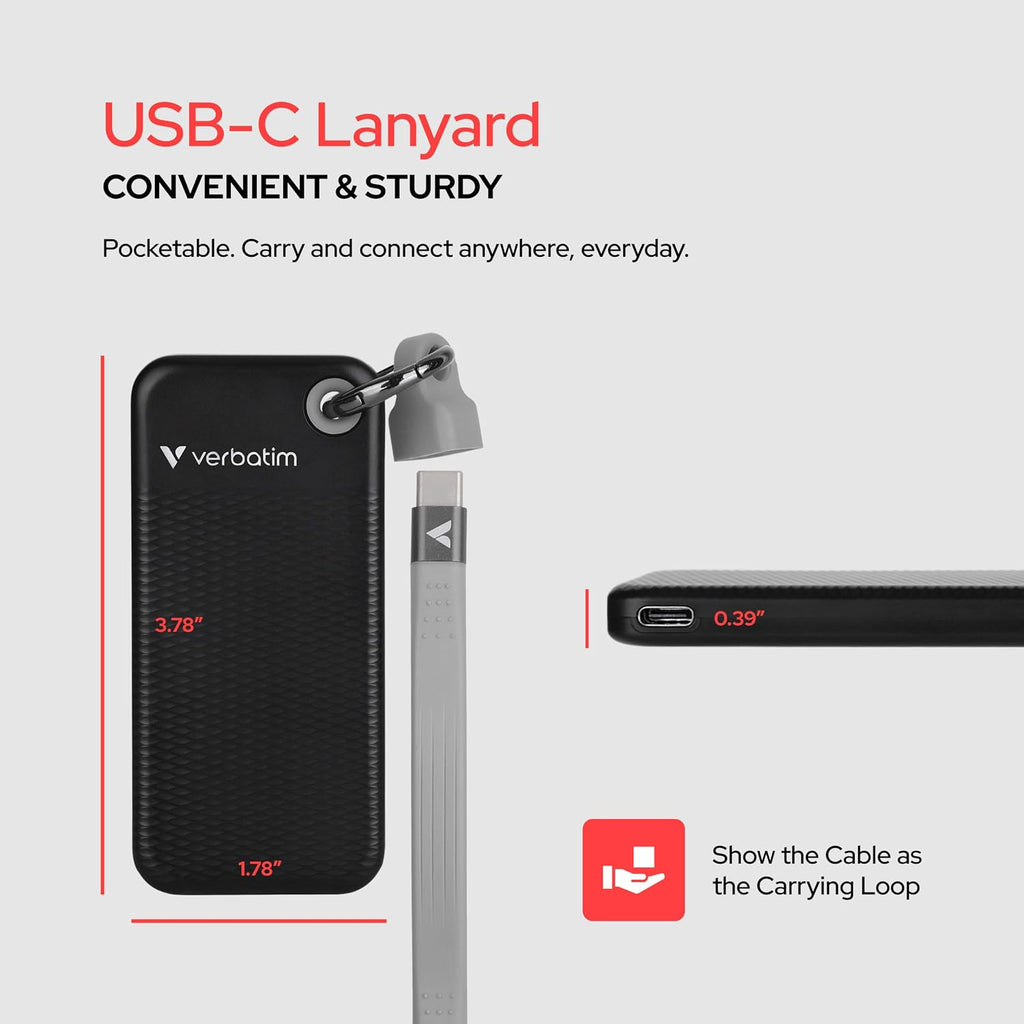 Verbatim Pocket SSD externo de 512GB USB 3.2 Gen 2, hasta 1000MB/s