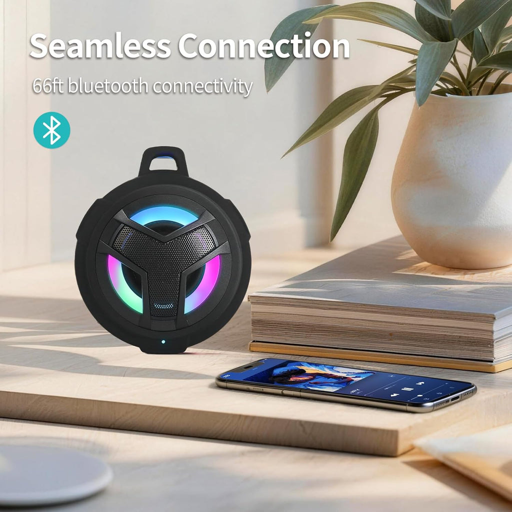 EBODA Altavoz de ducha Bluetooth, altavoces Bluetooth portátiles, altavoz inalámbrico impermeable IP67 con luz LED, flotante, 2000 mAh, estéreo inalámbrico verdadero para kayak, playa, regalos unisex