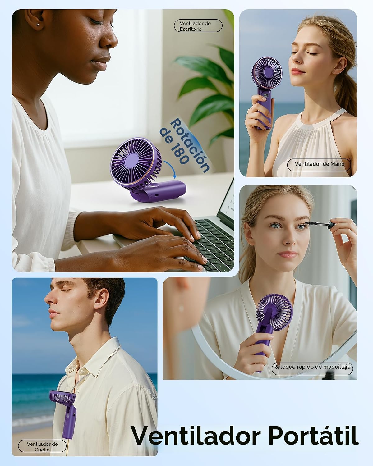 TUNISE Ventilador portátil de mano, 4000mAh, 180 ajustable, 6 veloc...