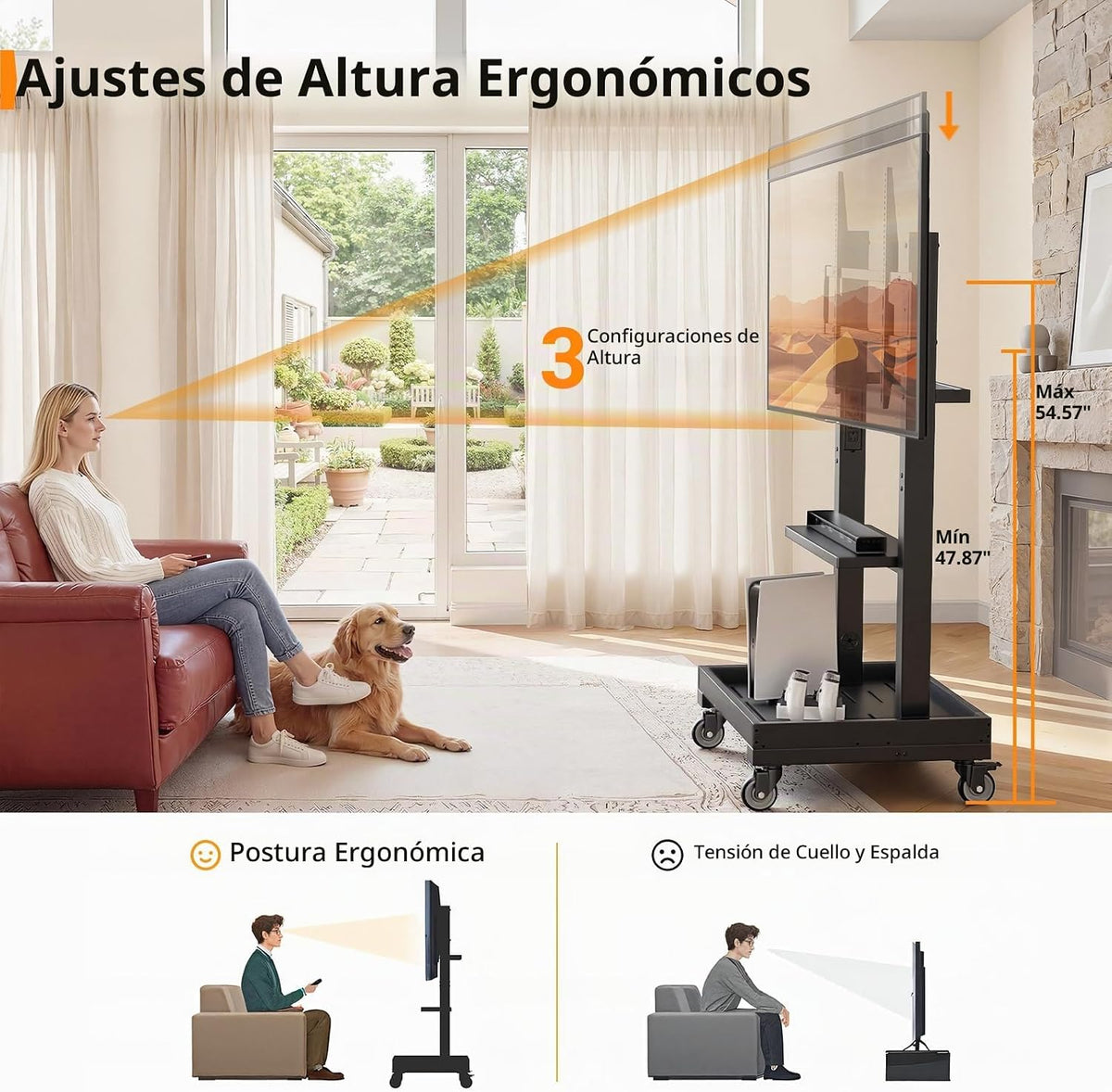 Lámpara Perlegear Soporte de TV rodante con toma de corriente para televisores de