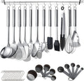 Berglander Juego de utensilios de cocina de 38 piezas, juego de utensilios de cocina de acero inoxidable, utensilios de cocina, juego de herramientas de cocina con soporte para utensilios y ganchos