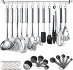 Berglander Juego de utensilios de cocina de 38 piezas, juego de utensilios de cocina de acero inoxidable, utensilios de cocina, juego de herramientas de cocina con soporte para utensilios y ganchos
