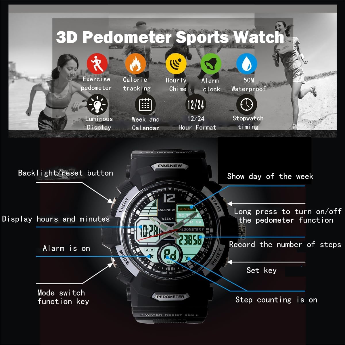 Reloj Digital Analógico PASNEW para adolescentes jóvenes