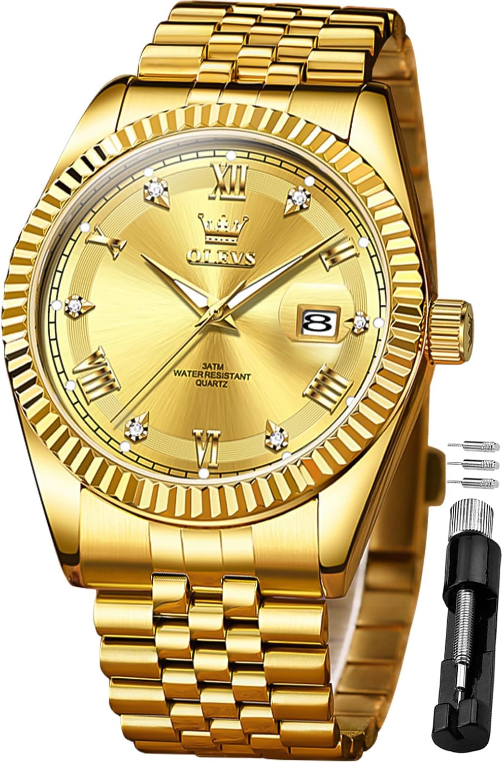 OLEVS Reloj para Hombres Acero Inoxidables Cuarzo Lujo Reloj de vestir de gran esfera