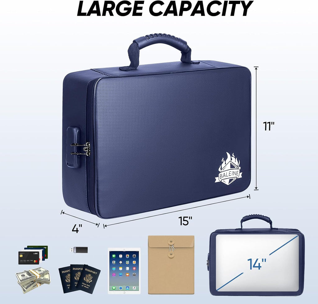 BALEINE Caja de documentos ignífuga con cerradura, bolsa portátil ignífuga para documentos impermeable, cajas de archivos a prueba de fuego para documentos, caja organizadora de archivos para papeleo