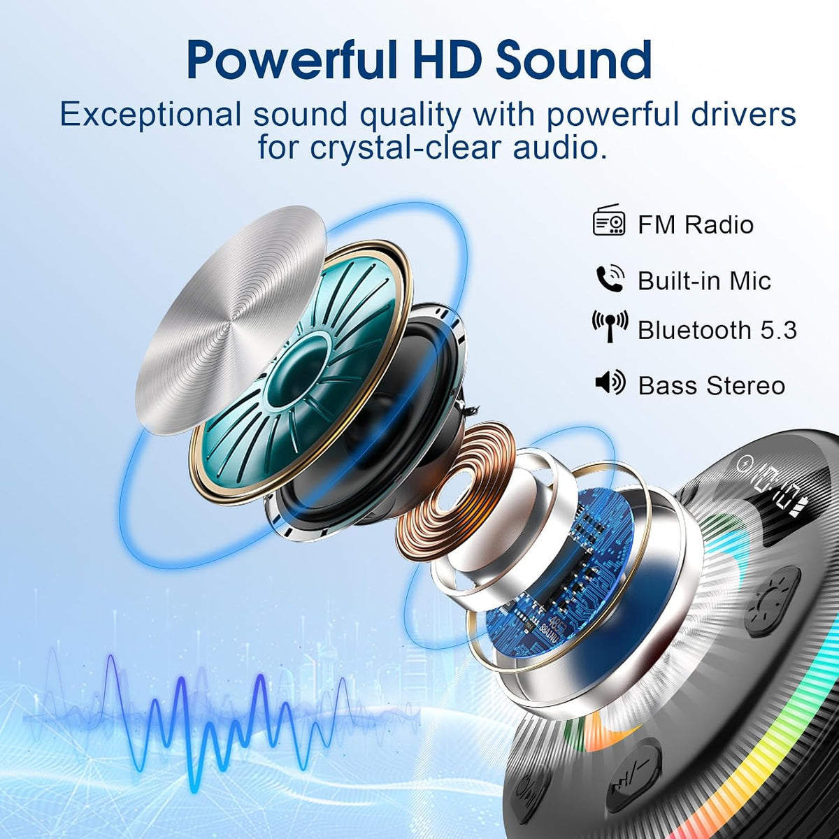 OYIB Altavoz de ducha Bluetooth, altavoz portátil IPX7, sonido HD de 360°