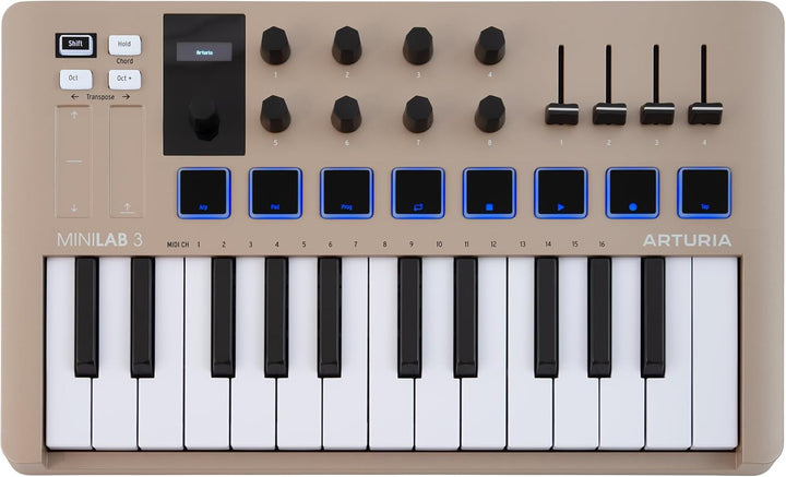 Arturia MiniLab 3 Champagne - Controlador de teclado MIDI USB de 25...