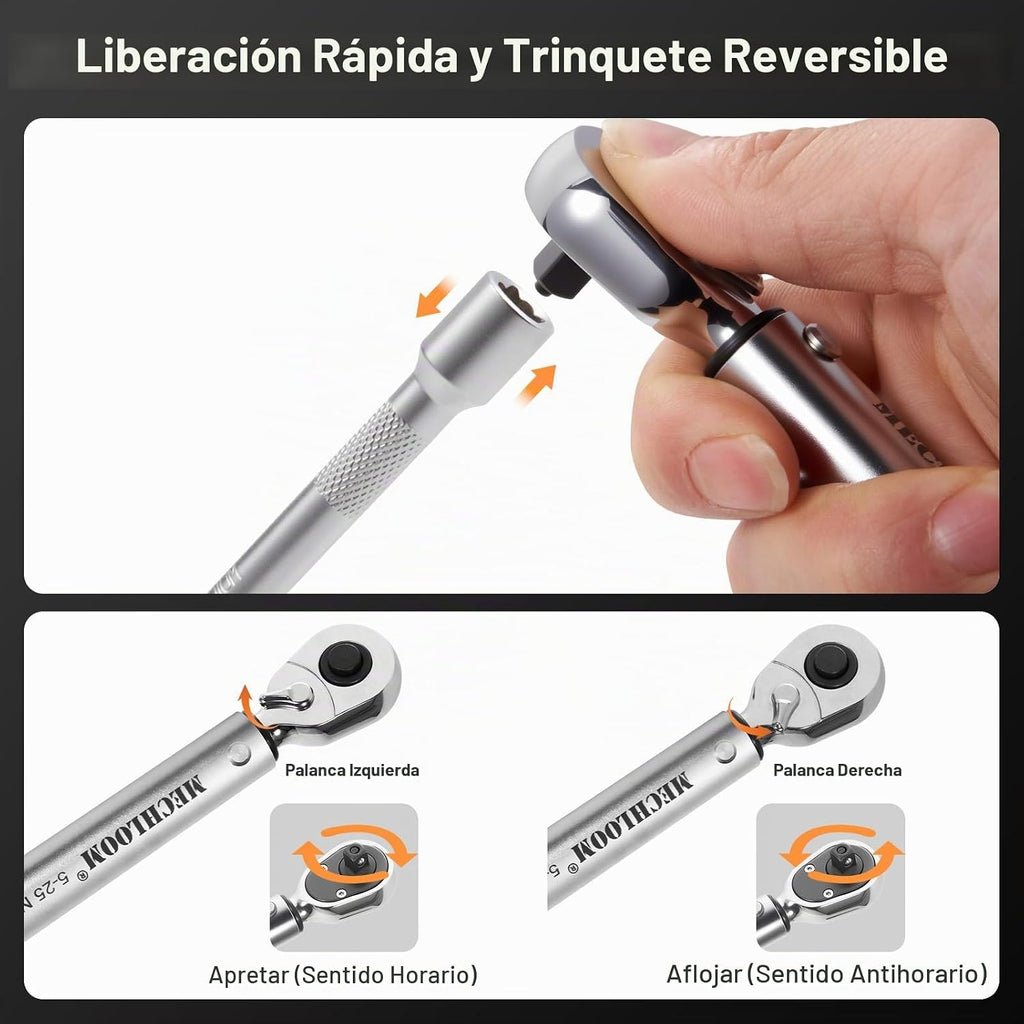 Juego de llaves dinamométricas para bicicleta, 1/4 pulgadas, 5–25