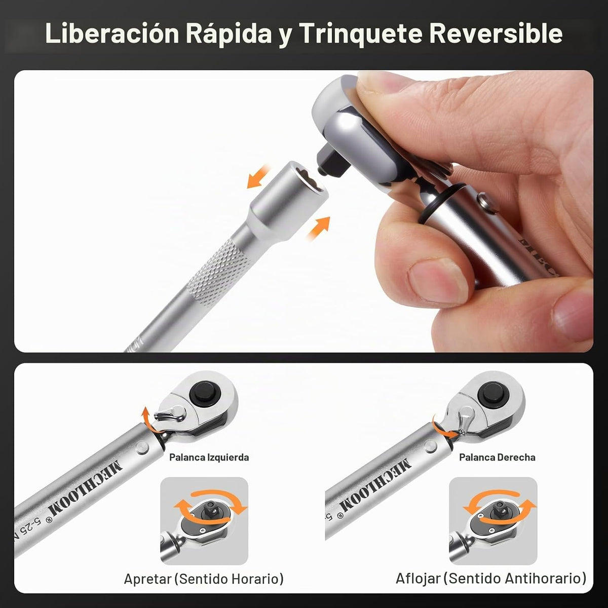 Juego de llaves dinamométricas para bicicleta, 1/4 pulgadas, 5–25