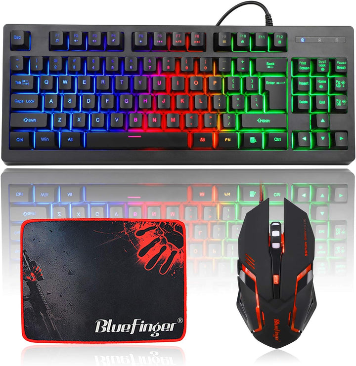 BlueFinger Combo de teclado RGB para juegos de 87 teclas y mouse re...