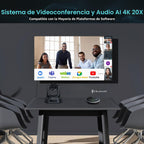 TONGVEO Sistema de cámara de conferencia PTZ de seguimiento automático 4K AI con altavoz Bluetooth y micrófono, zoom óptico 20X, cámara de potencia PoE USB 3.0 HDMI LAN para adoración de la iglesia, reuniones, transmisión