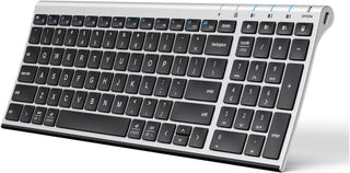 iClever BK10 - Teclado Bluetooth, inalámbrico, recargable, ultra de...