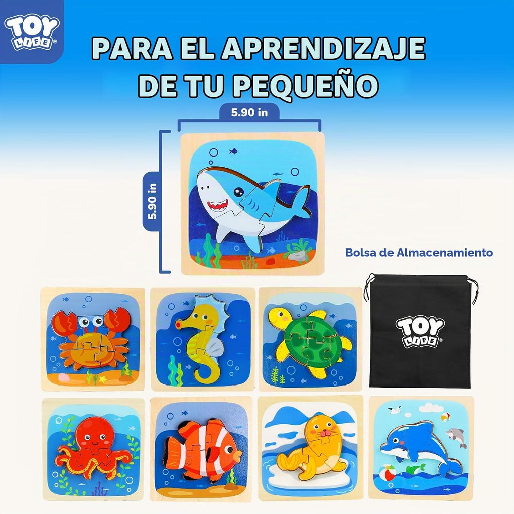 TOY Life - Rompecabezas de madera para niños pequeños de 2 a 4 años, rompecabezas de animales marinos para niños pequeños de 1 a 3 años, rompecabezas de madera, juguetes Montessori educativos, regalos