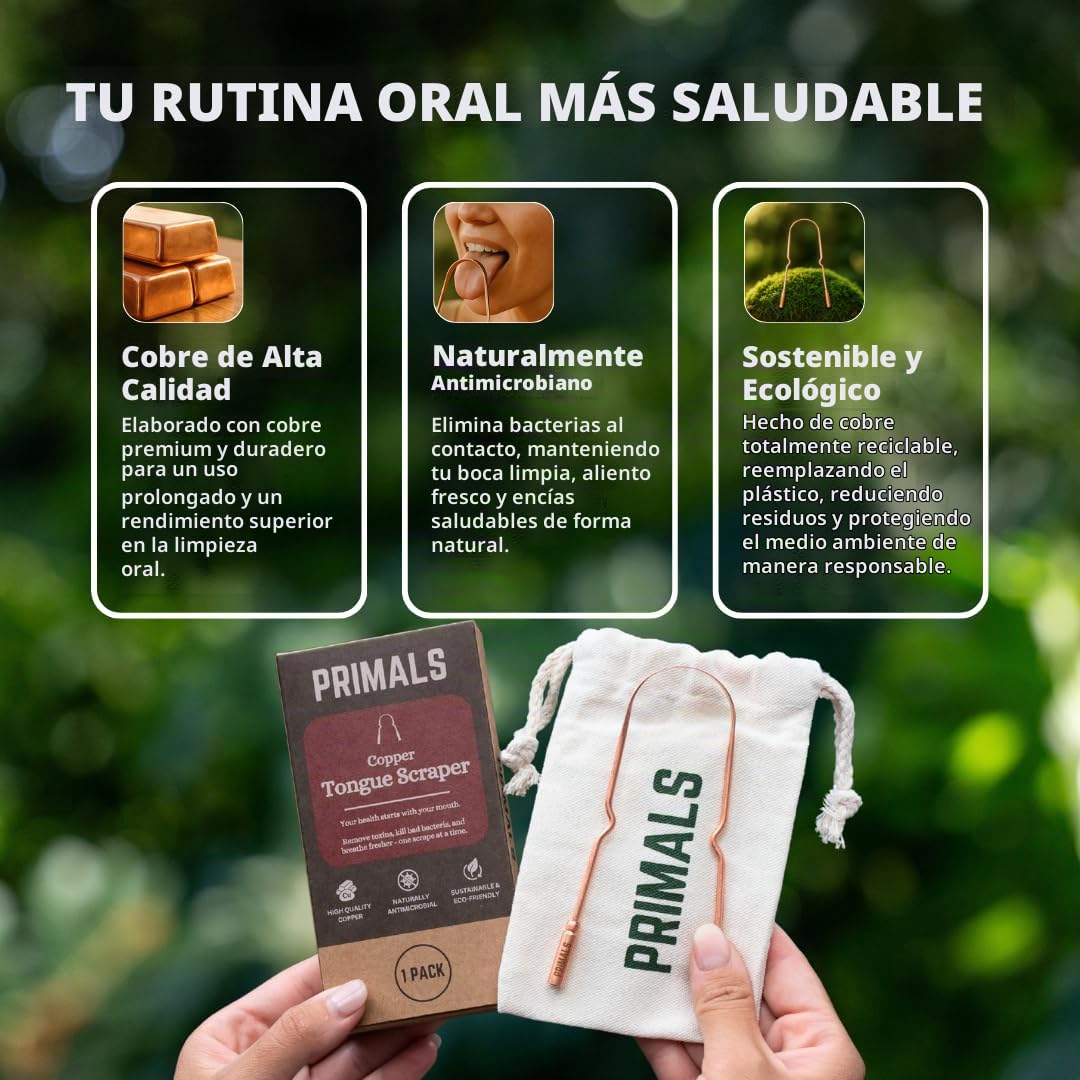 PRIMALS Raspador de lengua de cobre, aliento más fresco y salud buc...