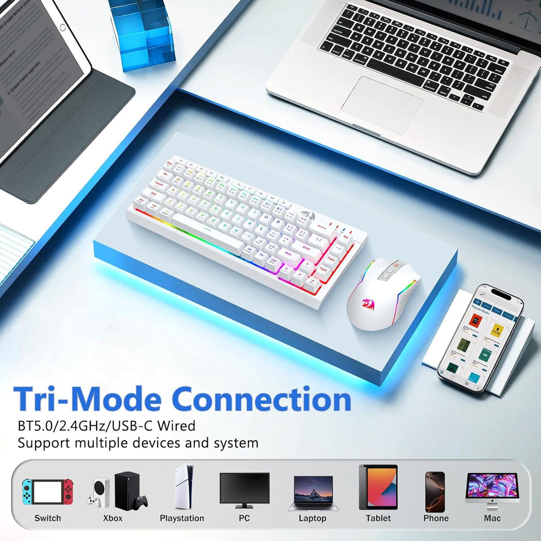 Redragon Combo de teclado y mouse inalámbricos para juegos, Bluetoo...