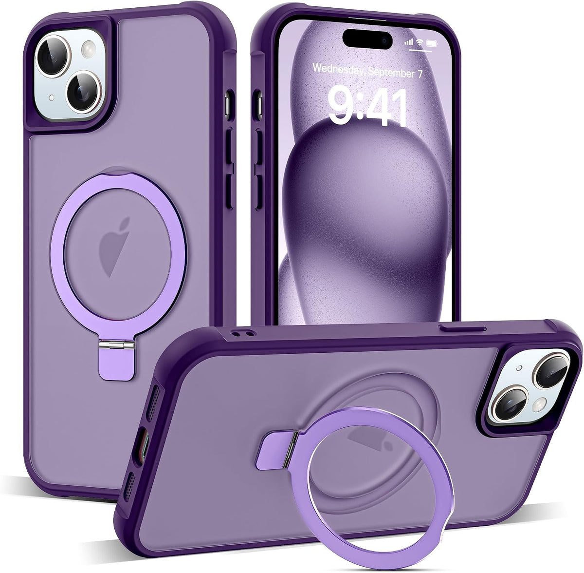 SKYLMW – Funda compatible con iPhone 15 con soporte magnético invisible tipo anillo, funda translúcida de grado militar para iPhone 15 de 6.1 pulgadas [compatible con MagSafe] [excelente sensación de