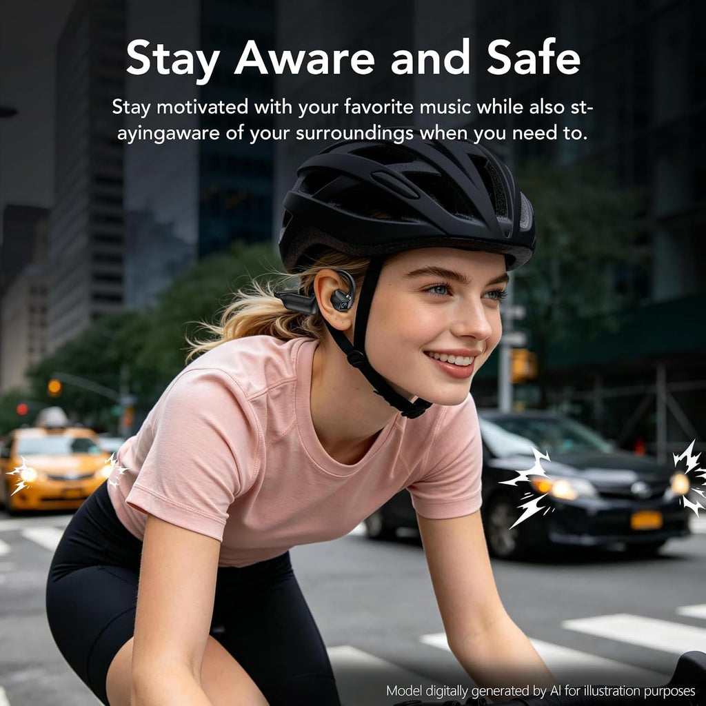 BEARTAIN Auriculares E12 de conducción ósea con cámara, auriculares de cámara POV manos libres, funciones AI, IP54 impermeable, auriculares deportivos inalámbricos Bluetooth de oreja abierta para