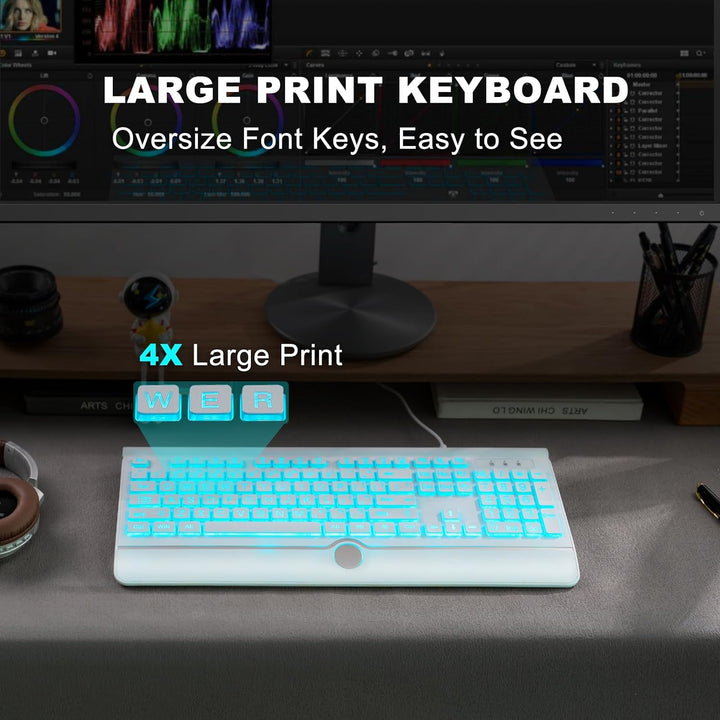 KOPJIPPOM Teclado de computadora retroiluminado con impresión grand...