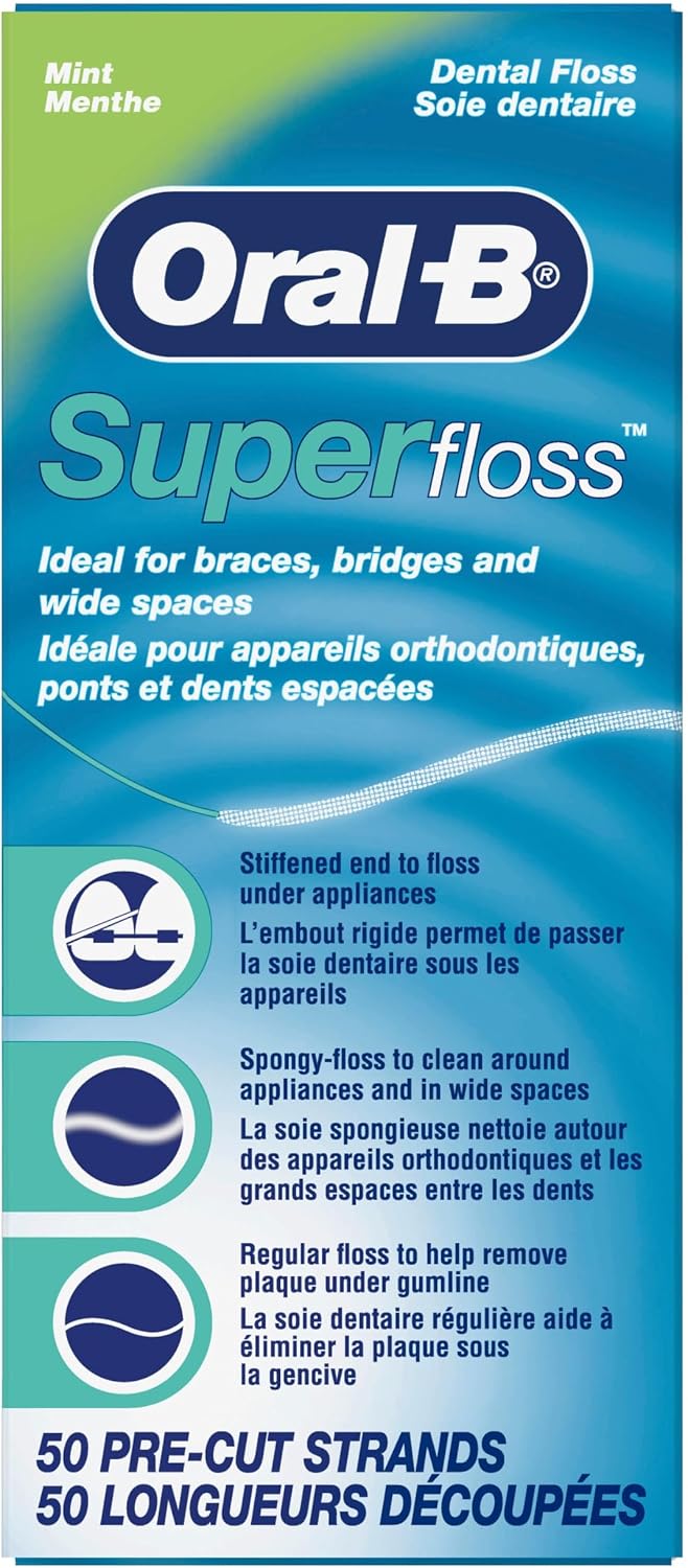 Oral-B Super hilo dental precortado, sabor menta, paquete de 50 uni...
