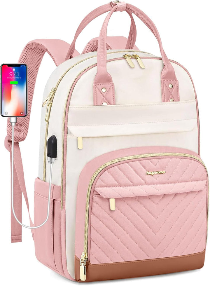 bagswan Mochila para laptop para mujer, 72-rosa beige, 15,6 pulg.,...