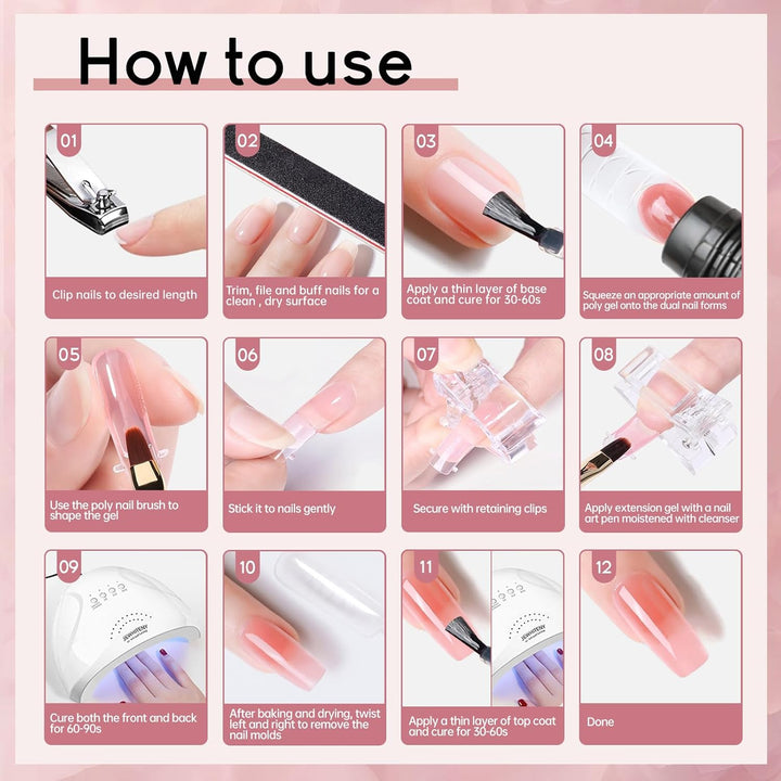 JEWHITENY Kit de uñas de gel de extensión de polímero de 14 colores...