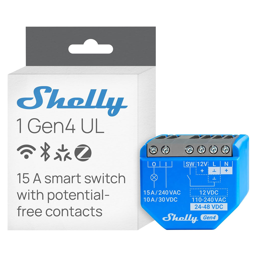 Shelly 1 Gen4 UL, Interruptor/Relé Inteligente, Wi‑Fi, Zigbee, Matter, Contacto Seco