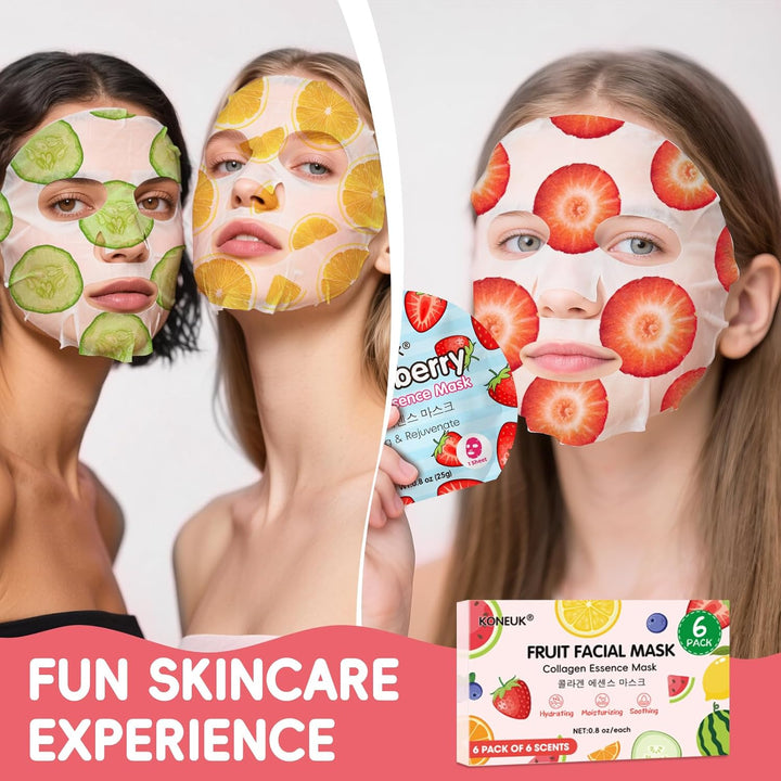 KONEUK Paquete de 6 mascarillas faciales de frutas coloridas para e...