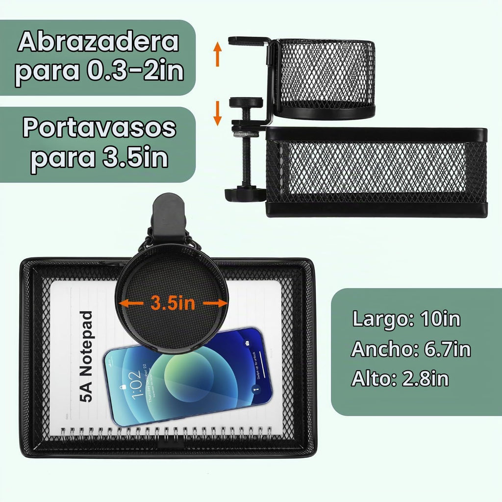 ROSYLINE - Organizador de almacenamiento giratorio debajo del escritorio con soporte para tazas y bandeja de cajón