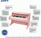 ZIPPY Teclado de piano para niños, piano digital de 25 teclas para niños, mini instrumento educativo musical, juguete de madera para niños y niñas (rosa)
