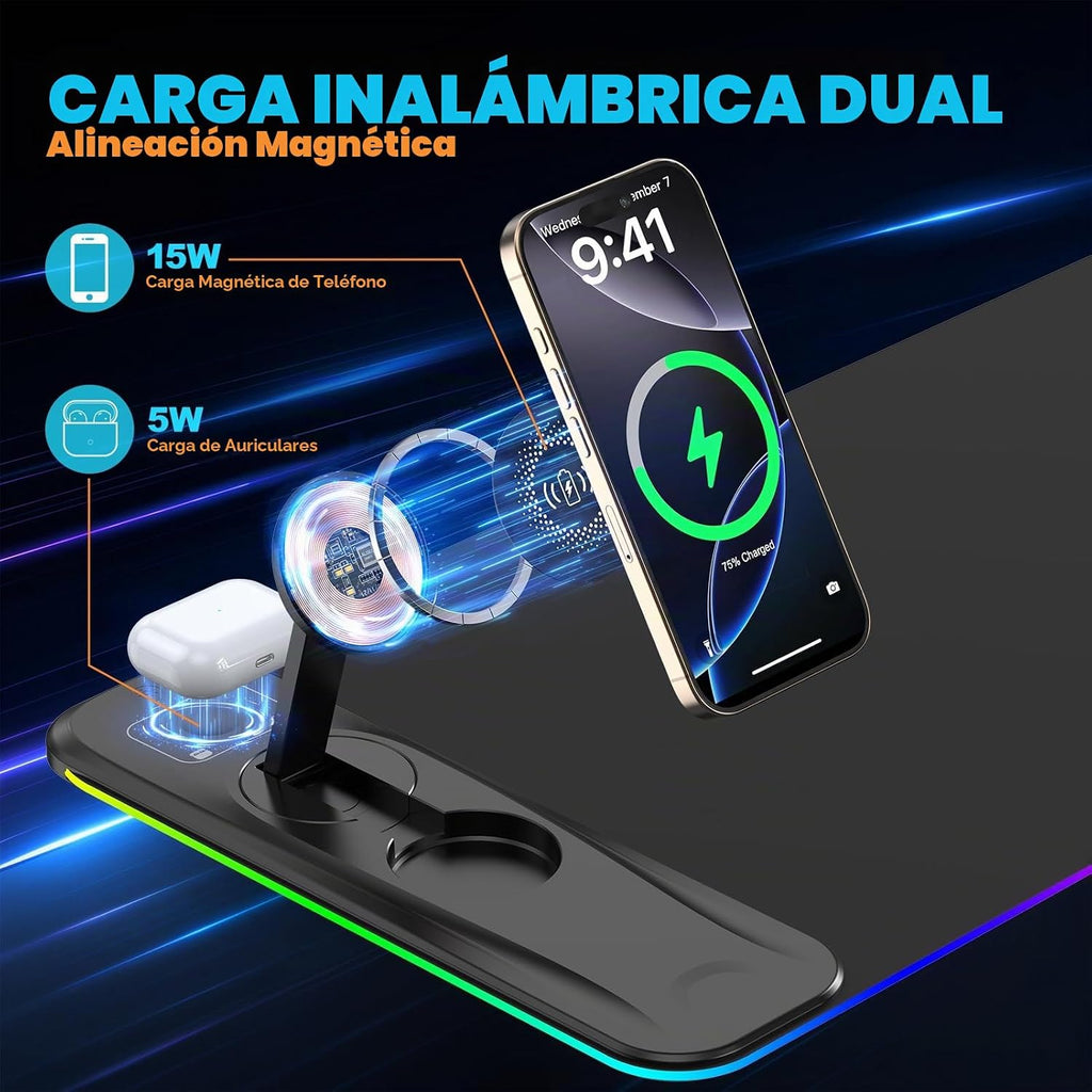 TARKARI Alfombrilla de ratón para juegos con carga inalámbrica Soporte