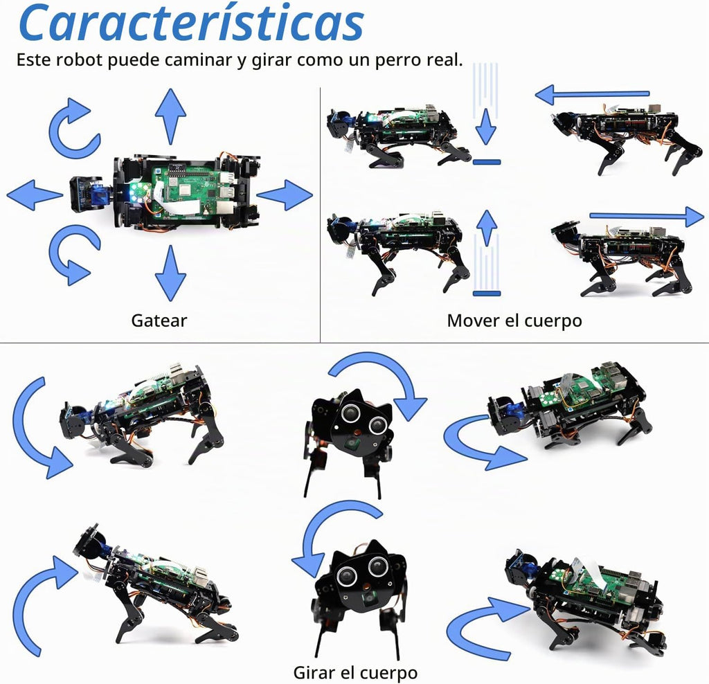 FREENOVE Kit robot para perro Raspberry Pi 5 4 B 3 B+ Zero 2 W, caminar, autoequilibrio, reconocimiento facial, rastreo de bolas, rango ultrasónico, control de aplicación, cámara, servo (frambuesa Pi no incluida)