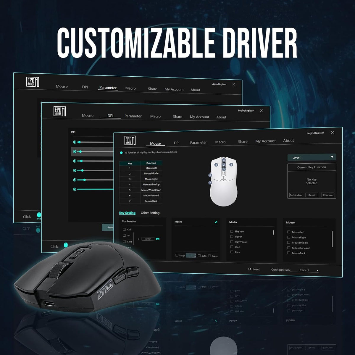 EPOMAKER Click Gaming Mouse inalámbrico de 2.4 GHz\/BT\/tipo C, 800...