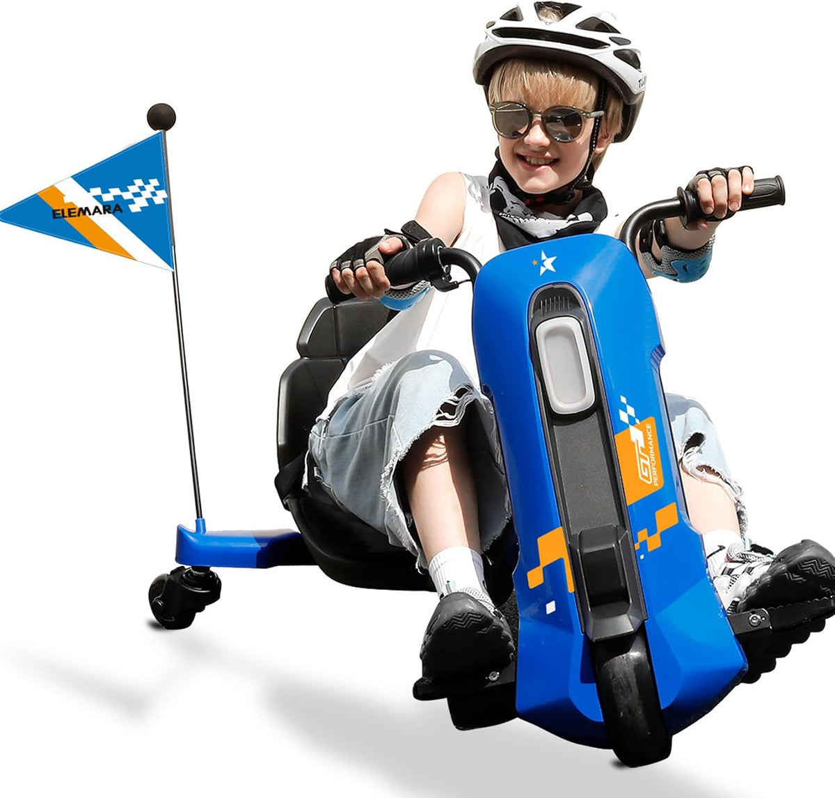 Drift Kart con Velocidad Infinita sin Escalas, Go Karts de 12V para Derrape para Niños con Asiento Ajustable, Go Kart para Niños de 5 MPH con Música, Bluetooth, Luz, Pancarta, para Niños de 6-14 Años, Azul