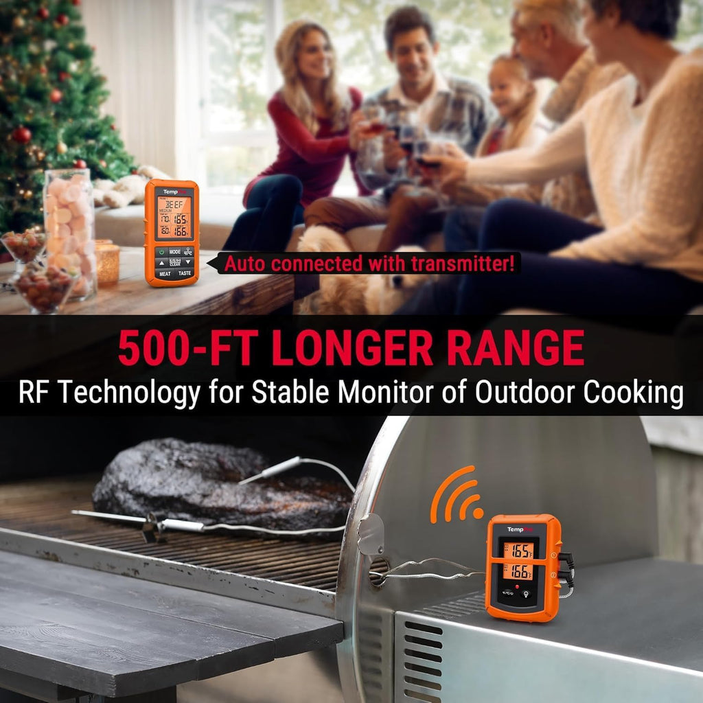 Mando a distancia inalámbrico digital Thermopro TP20, cocción de alimentos, termómetro de carne, termómetro con sonda dual para barbacoa parrilla, ahumador