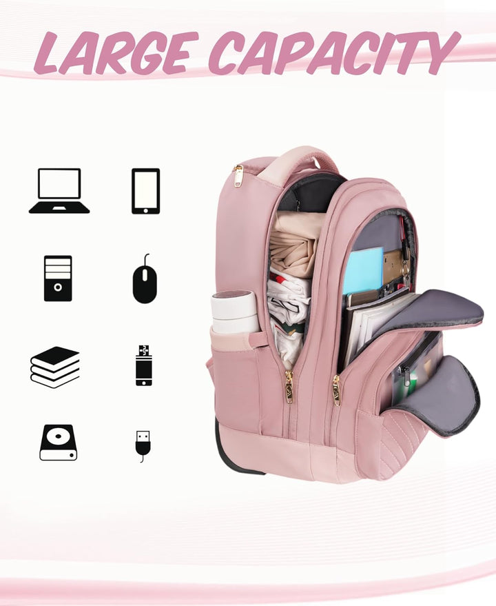 MATEIN Mochila con ruedas para mujer, mochila de viaje para laptop...