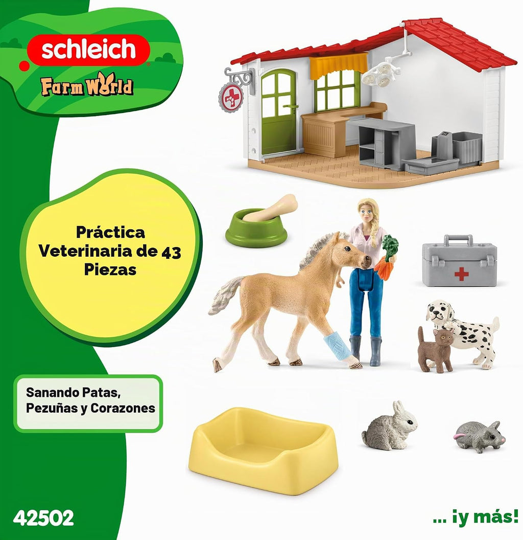 Schleich Farm World - 43Pc Veterinarian Practice con Pets | 42502