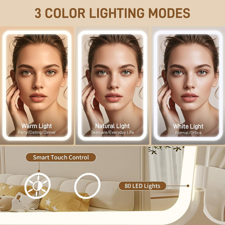 FRANO Espejo de maquillaje plegable de tres pliegues con luces, esp...