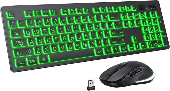 Teclado y mouse inalámbricos de gran impresión - Teclado retroilumi...