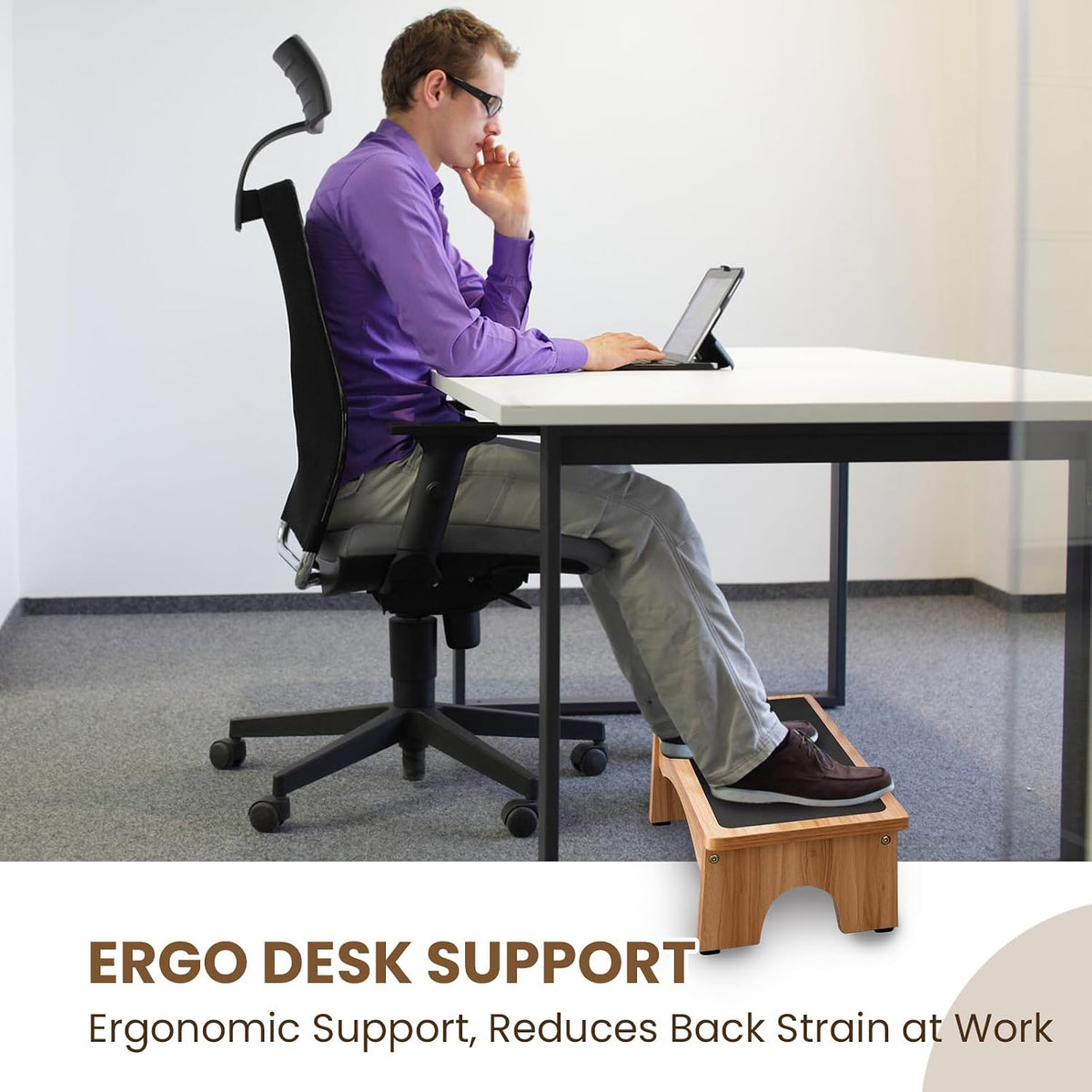 Lámpara StrongTek Taburete ergonómico de madera debajo del escritorio, 3 ángulos