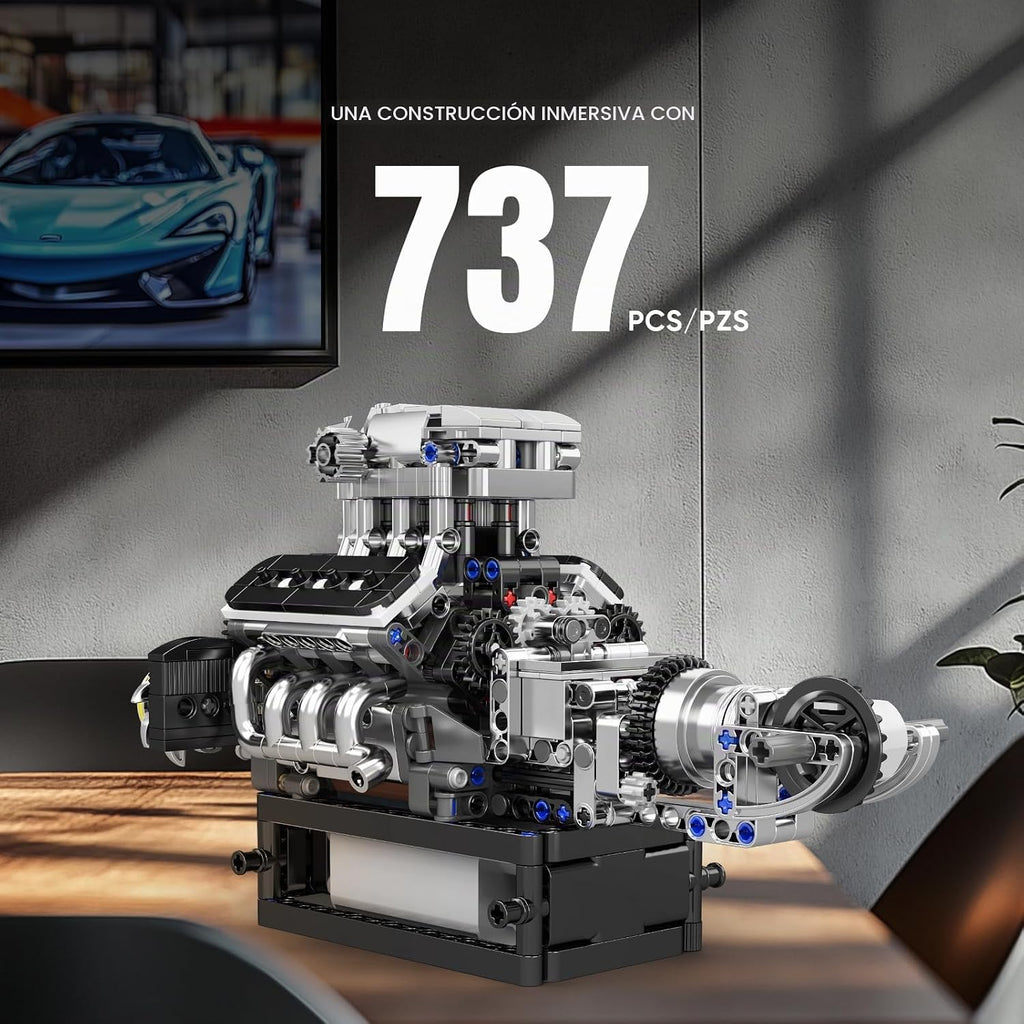 Mould King Supercar V8 - Juego de bloques de construcción de motor que funciona, kit de construcción de modelos de ingeniería MOC para adultos mayores de 14 años