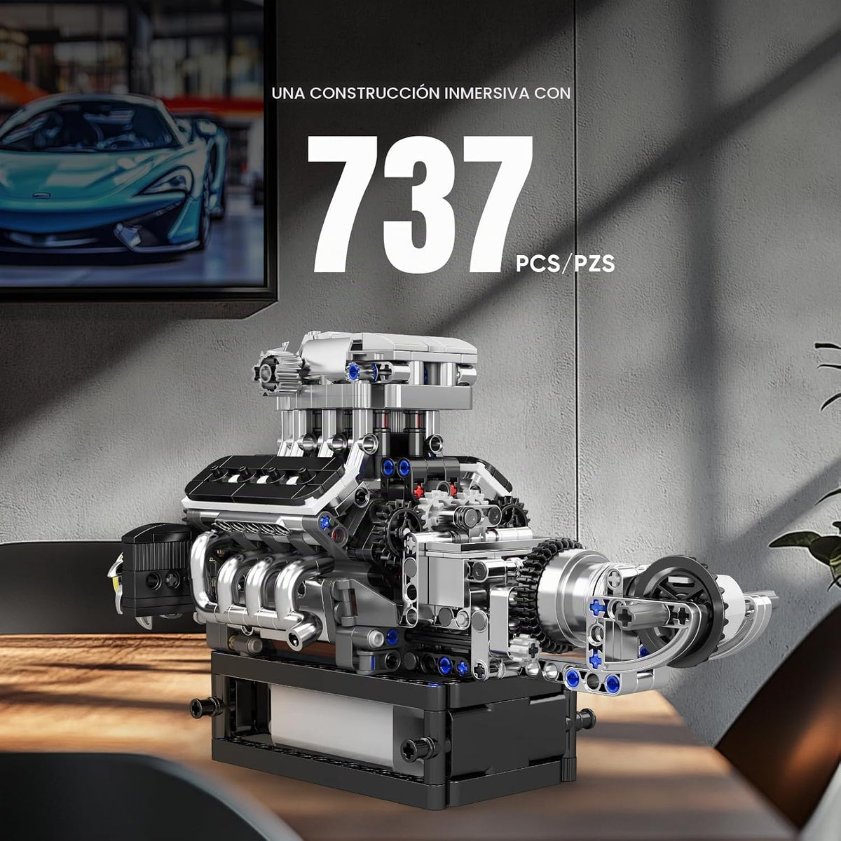 Mould King Supercar V8 - Juego de bloques de construcción de motor que funciona, kit de construcción de modelos de ingeniería MOC para adultos mayores de 14 años
